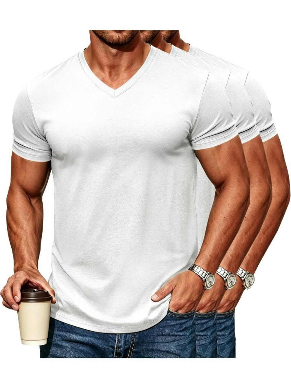 Men's V-Neck Short Sleeve T-Shirts - 3 Pack Basic Casual Tees for Everyday Wear